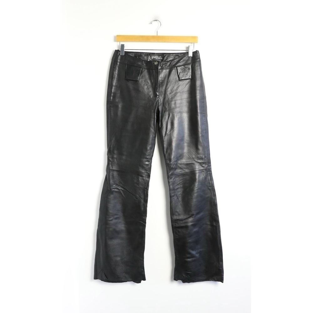 Vintage Black Genuine Leather Pants 46 goth 26 27 Y2K 90s biker punk straight 2